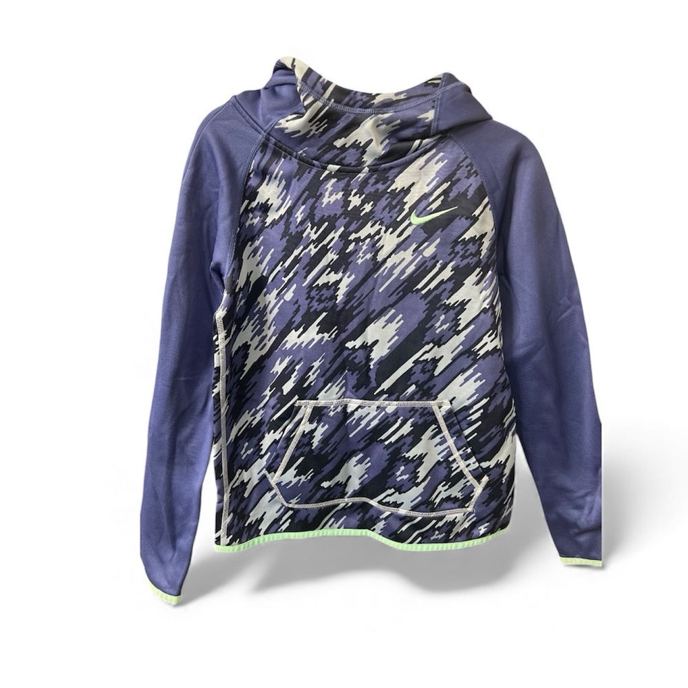 Nike Kids Dri-Fit Therma Hoodie Purple Camo Graphic Pullover Youth Medium